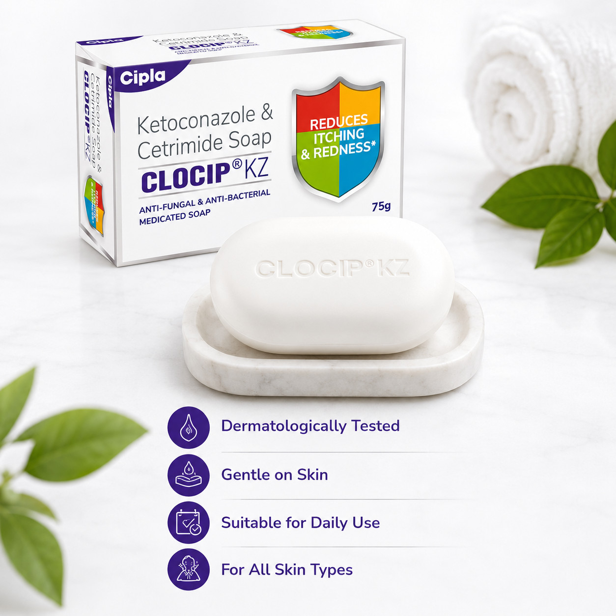 Clocip KZ Soap Pack of 4 Antifungal Itching Relief Medicated Grade 1 Soap