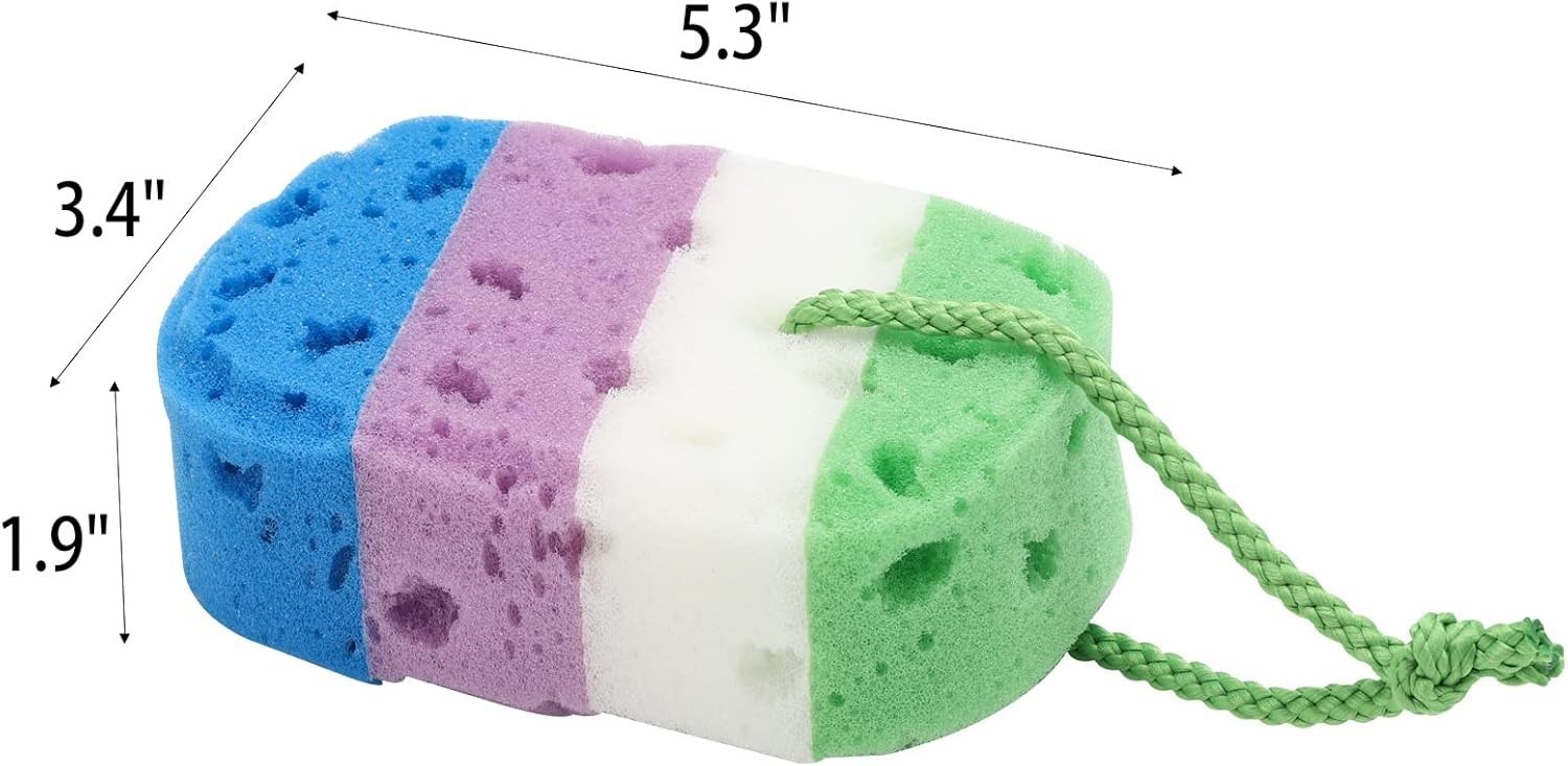 BTYMS 3 Pieces Exfoliating Bath Sponge Body Sponges Shower Loofah Multi Color
