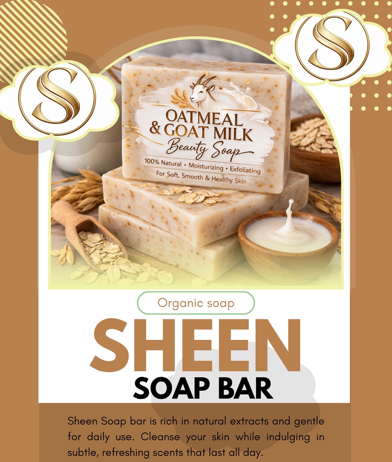 3 soap bars Luxurious Goat Milk with Shea Butter & oatmeal.