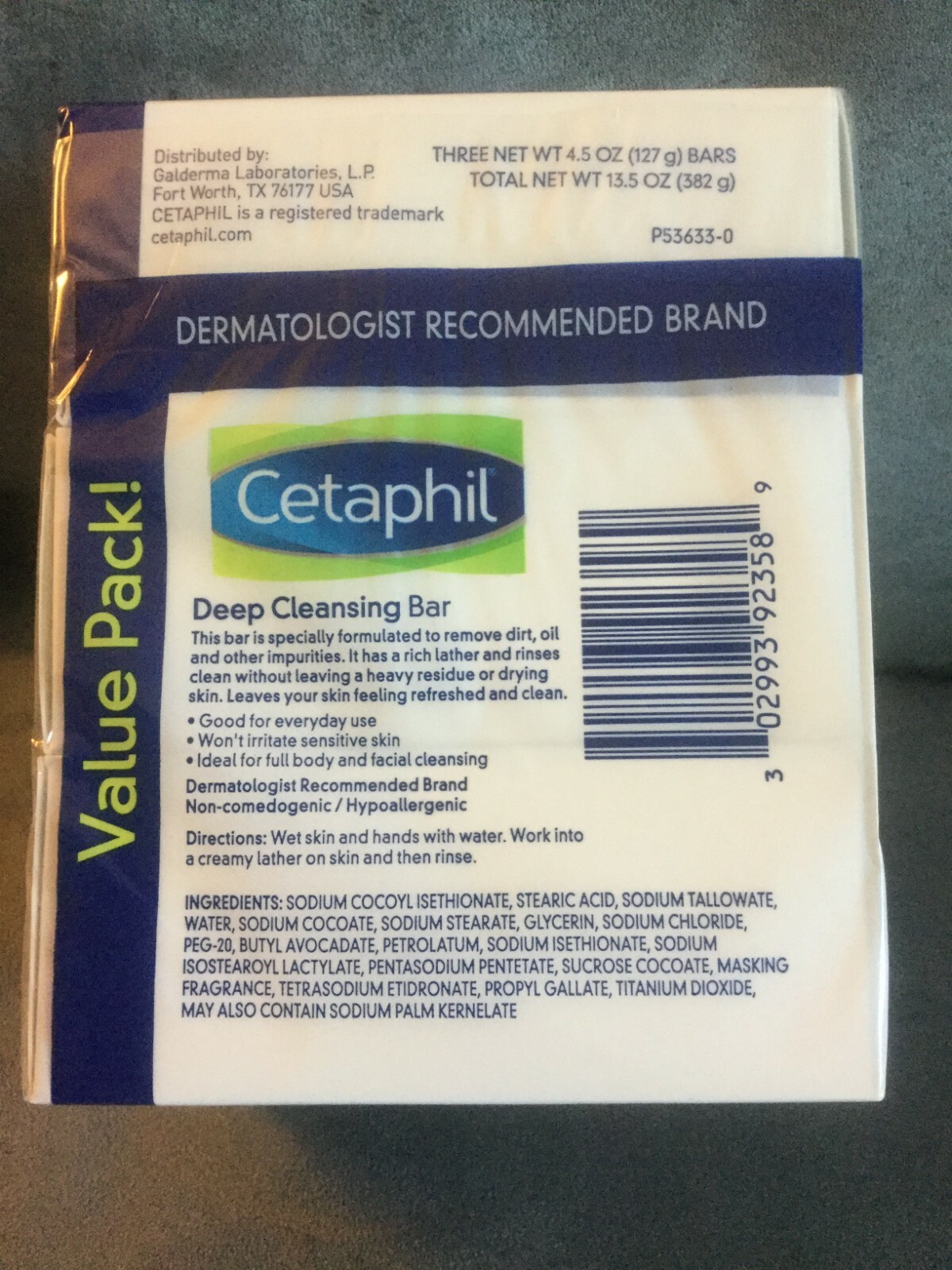 CETAPHIL DEEP CLEANSING BAR BODY & FACE ALL SKIN TYPES 3 PACK – BRAND NEW