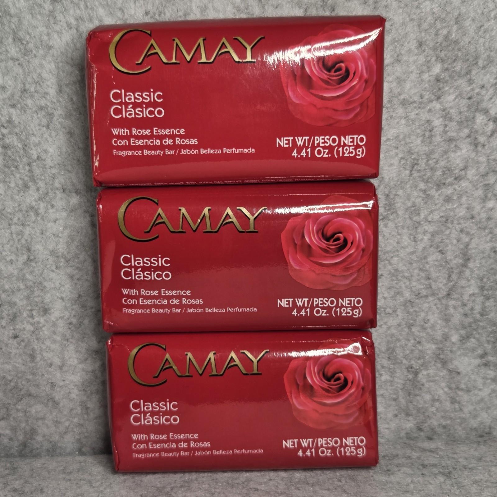 3 Pack Camay Classic Rose Soap Bars 4.41 oz ea New Sealed Fragrance Beauty Soap
