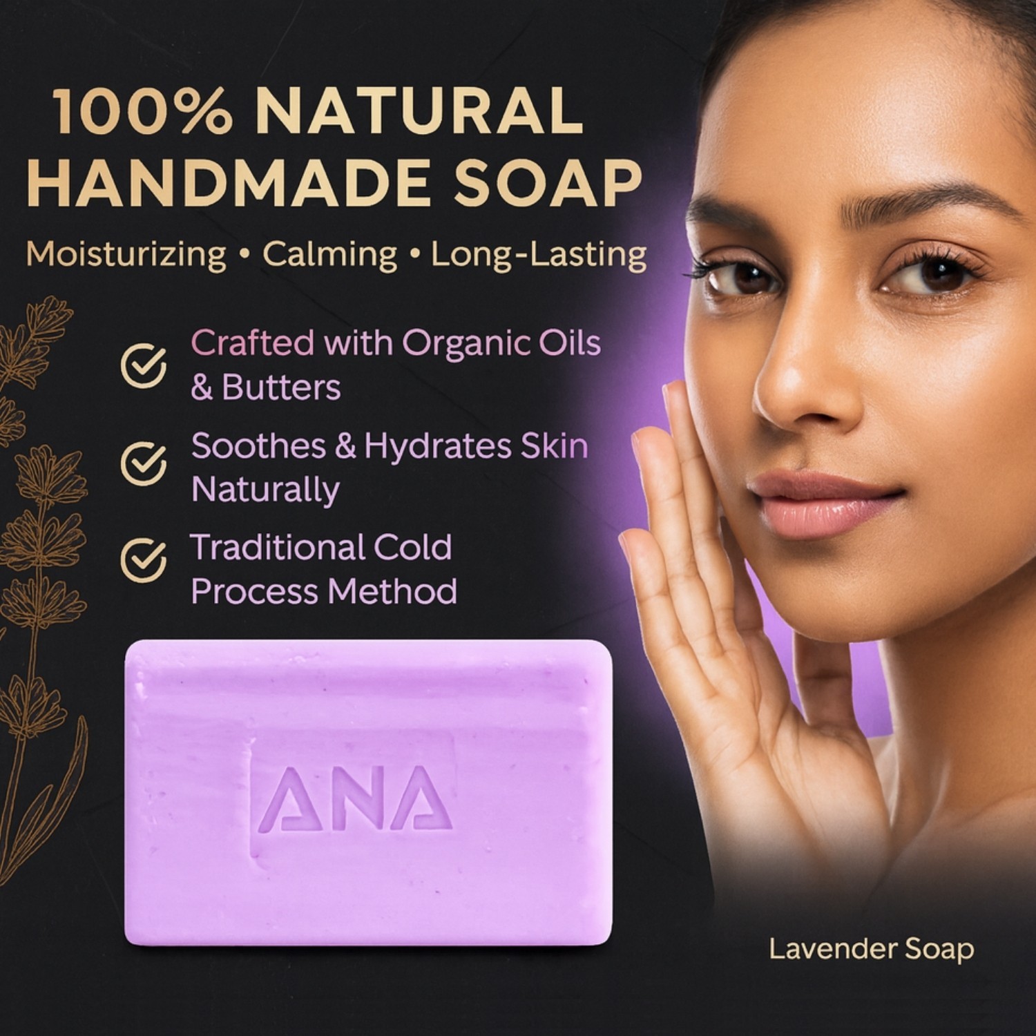 100% Natural Ingredients Handmade Lavender Soap for Body and Face Wash Daily Use