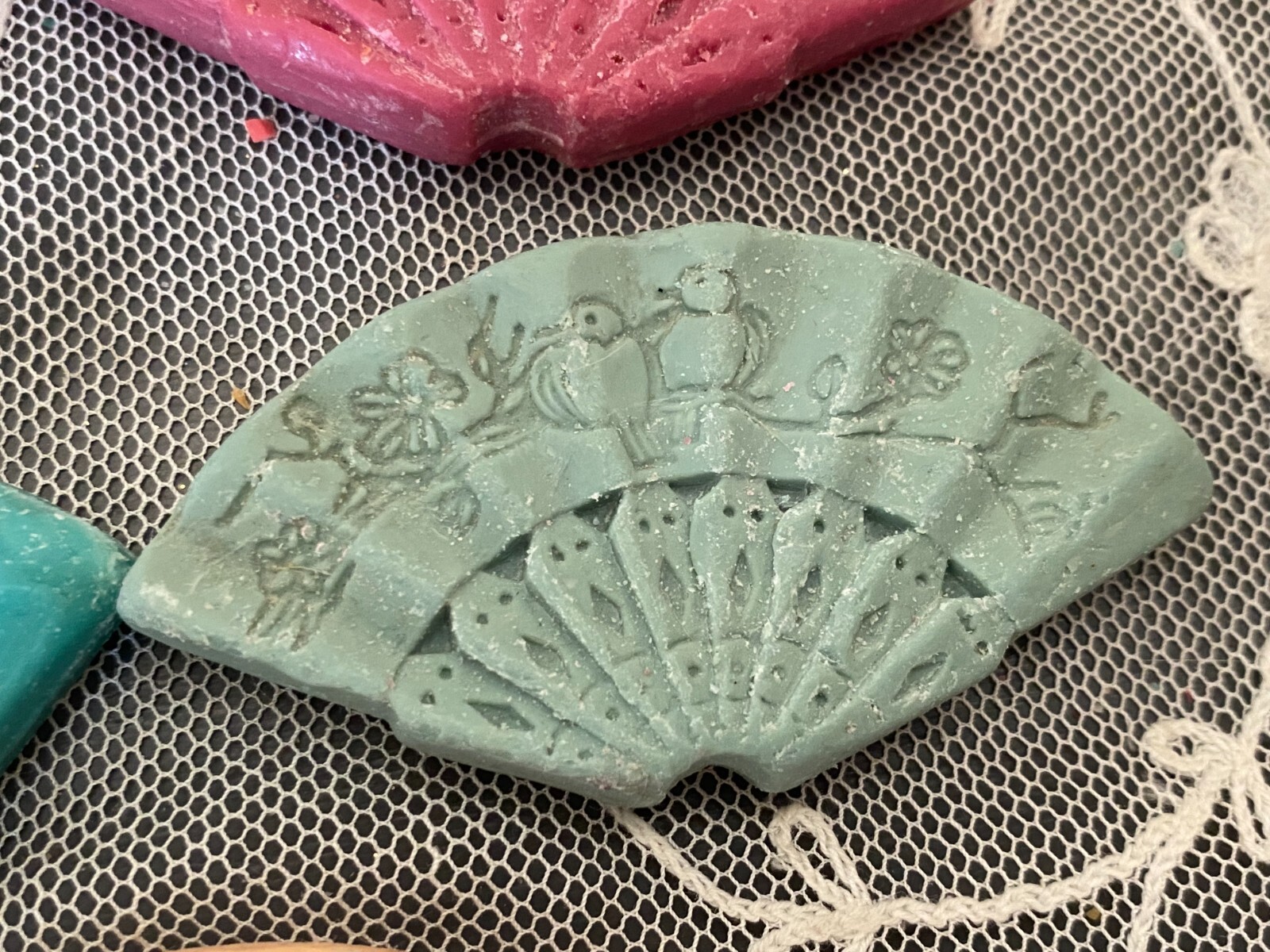Vintage Lot of 5 Asian Fan Shaped Scented Soaps Decor Display