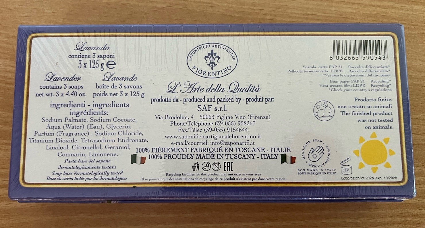 La Saponeria Firenze Tuscan Handmade Lavender Scent Soap in Box 3 X 4.40oz