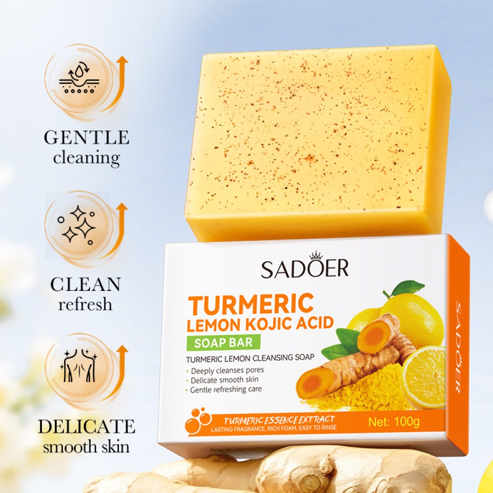 Lemon Turmeric Kojic Acid Soap Bar, Turmeric Face and Body Soap, Deep Clean 120g