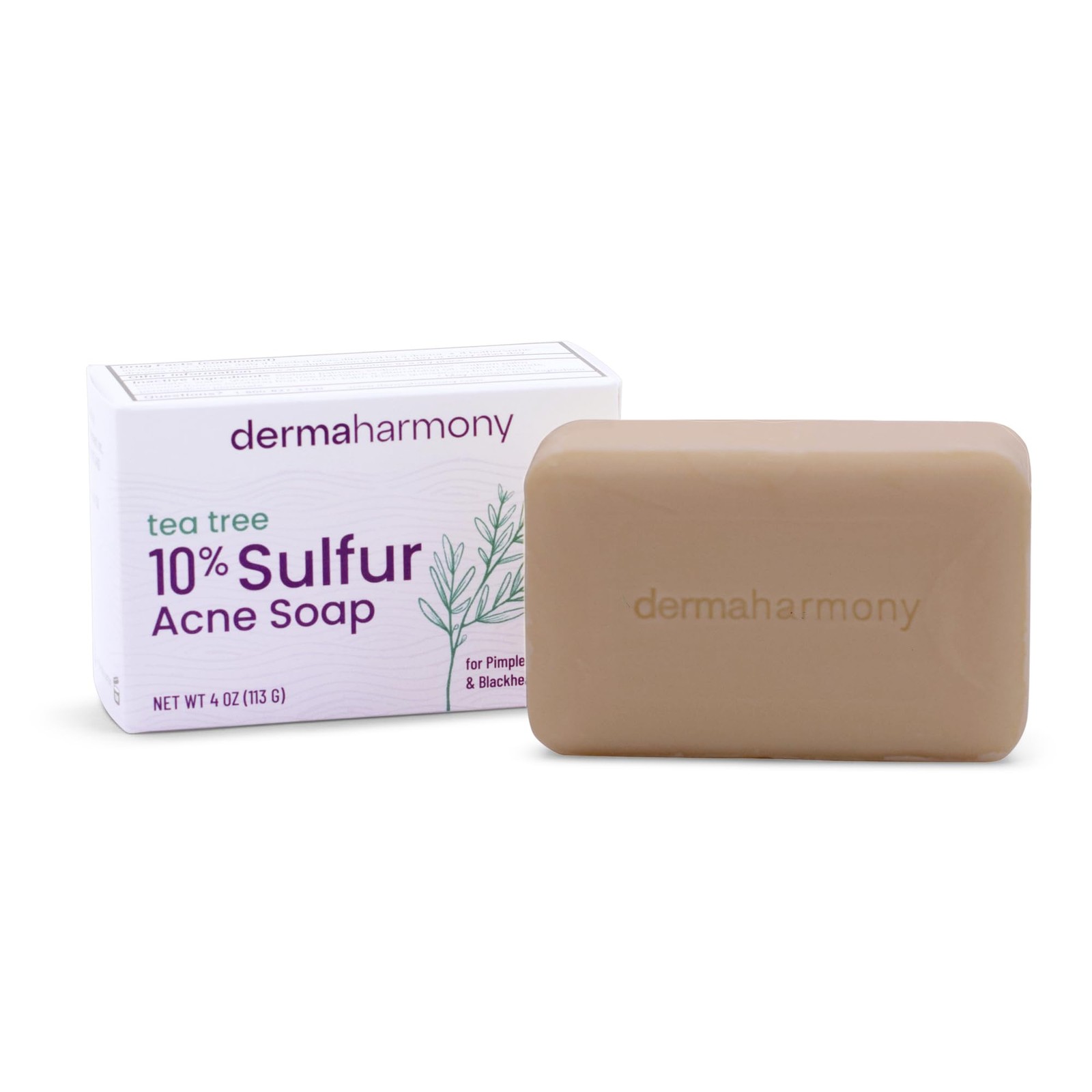 Dermaharmony 10% Sulfur with Tea Tree Oil Acne Bar Soap 4 Ounce (Pack of 1)