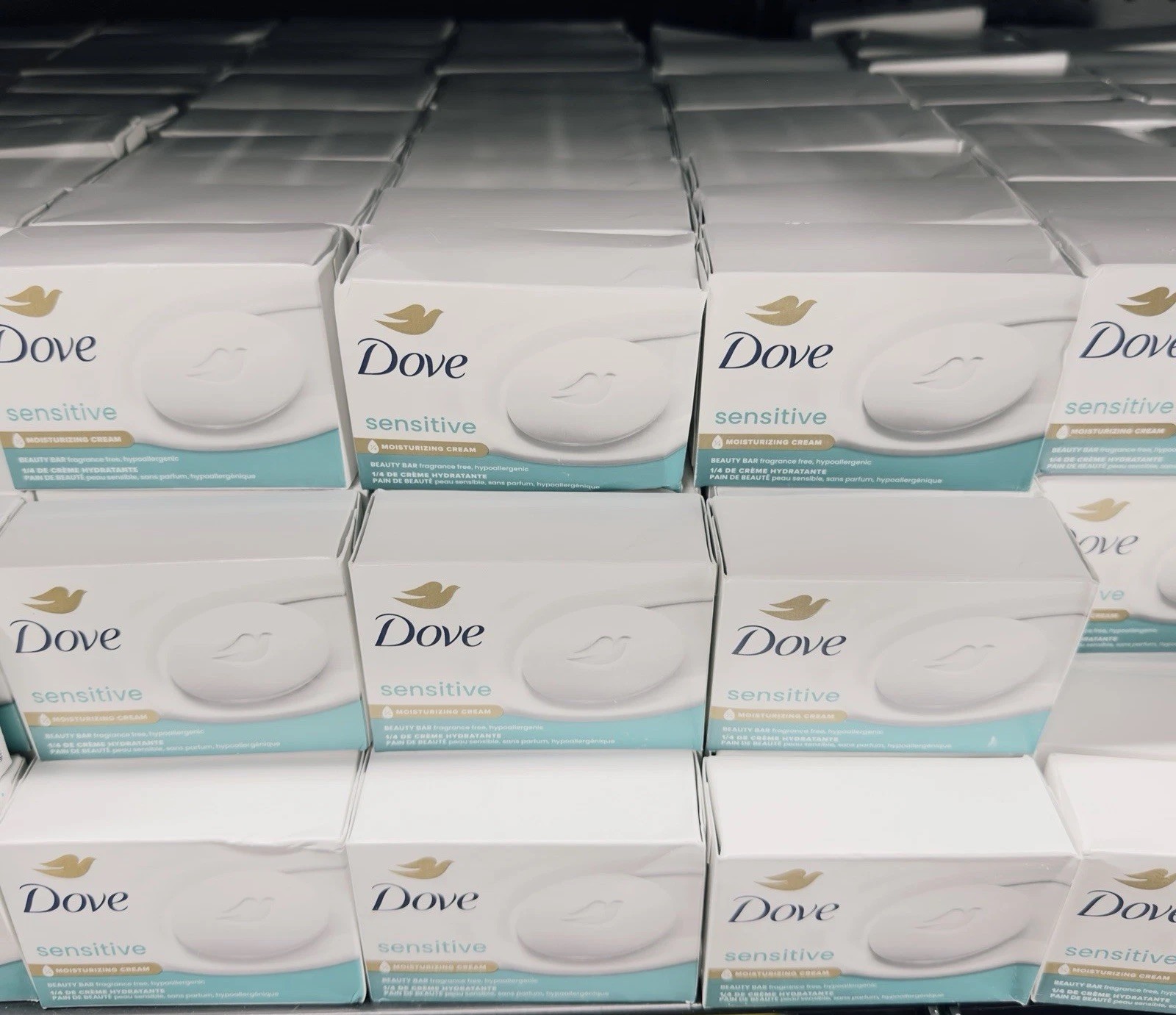 Dove Sensitive Skin Beauty Bar Soap, White Rectangular Bar for Body & Hands