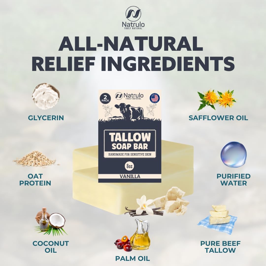 Beef Tallow Soap Bar – All Natural Grass Fed 4 Ounce (Pack of 2)