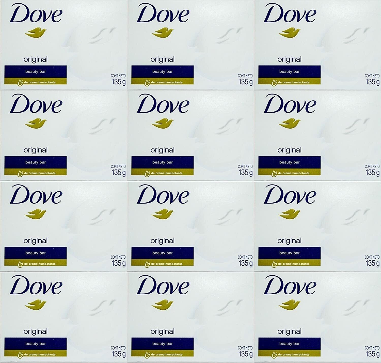 Dove Soap Bar Original White Moisturizing Cream Beauty 135g, 4.75 oz x 12 Pack
