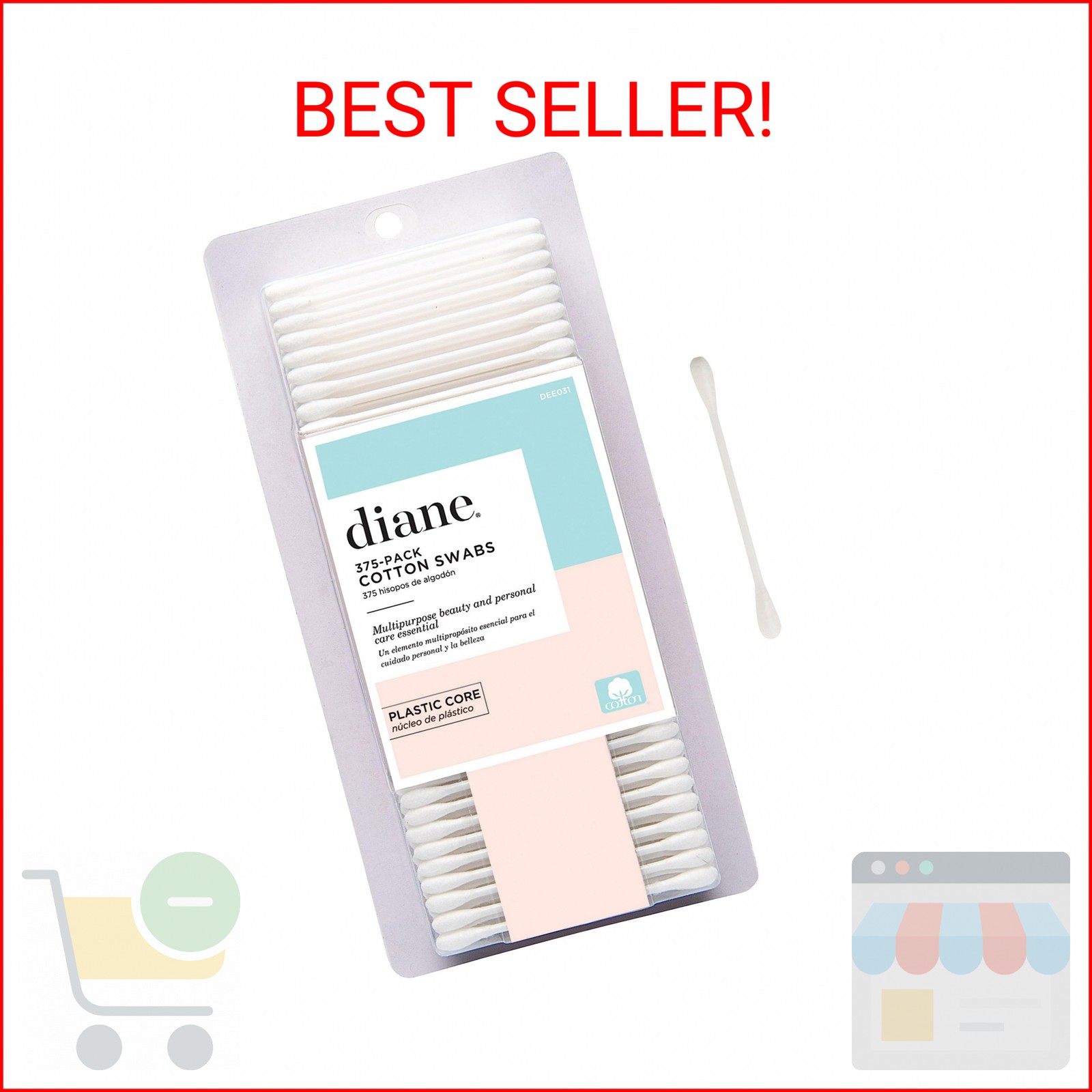 Diane Cotton Swabs, 375 ct. 1-Pack – Super Soft for Sensitive Skin, Gentle on Fa