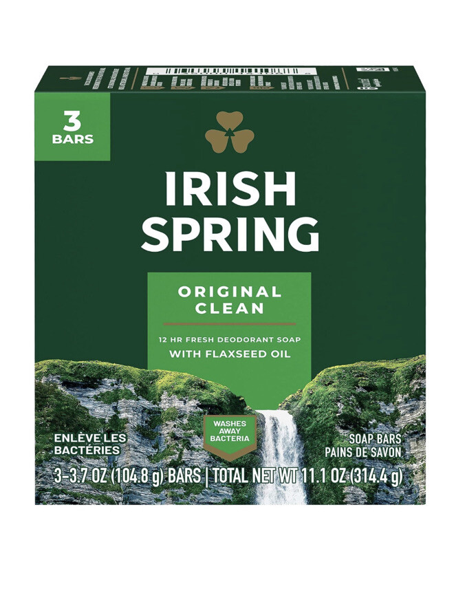 Irish Spring Original Clean Deodorant Bar Soap 3.7 oz (3 pk X 4 = Total 12 bars