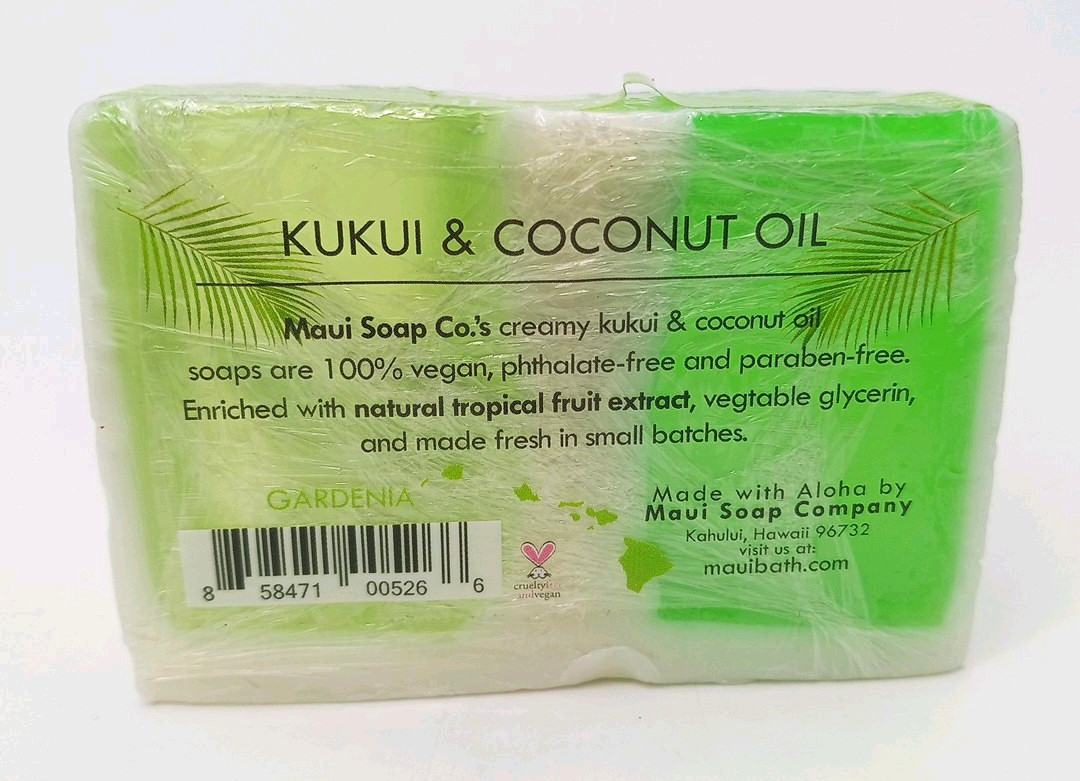 Maui Soap Company Gardenia Kukui & Coconut Oil 6oz (170g) Bar, Handcrafted