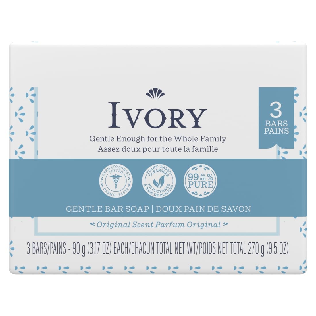 Ivory Soap Bars 3.1 oz Pack of 3 Gentle Cleansing Dyes Free