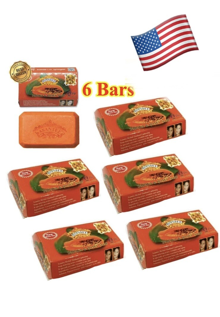 6 Bars x 125g Soap Papaya and Honey Asantee Face And body Anti Acne