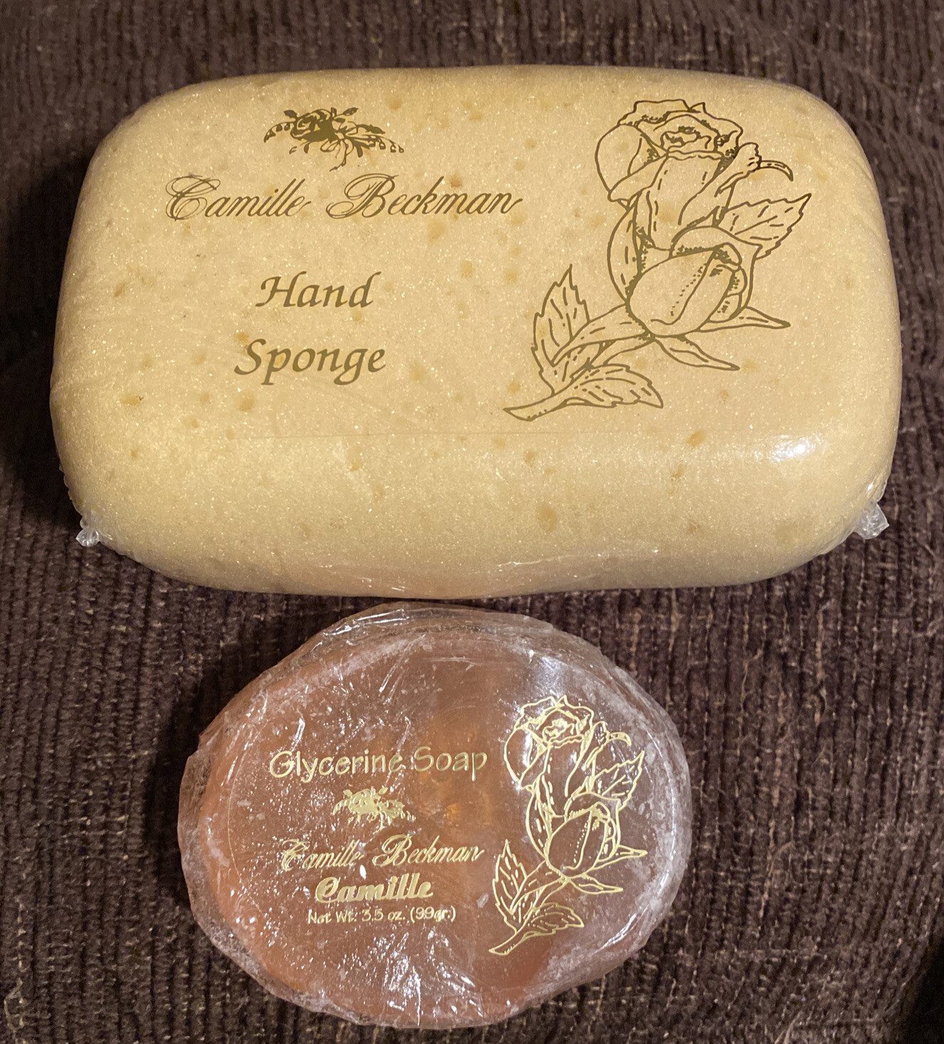 NEW CAMILLE BECKMAN GLYCERINE SOAP Camille 3.5oz & Hand Sponge NOS Sealed