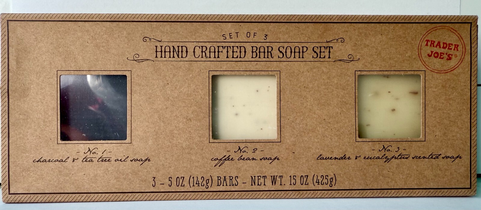 2 x Trader Joe’s Hand Crapted Bar Soap Set of 3 Charcoal, Coffee Bean & levender
