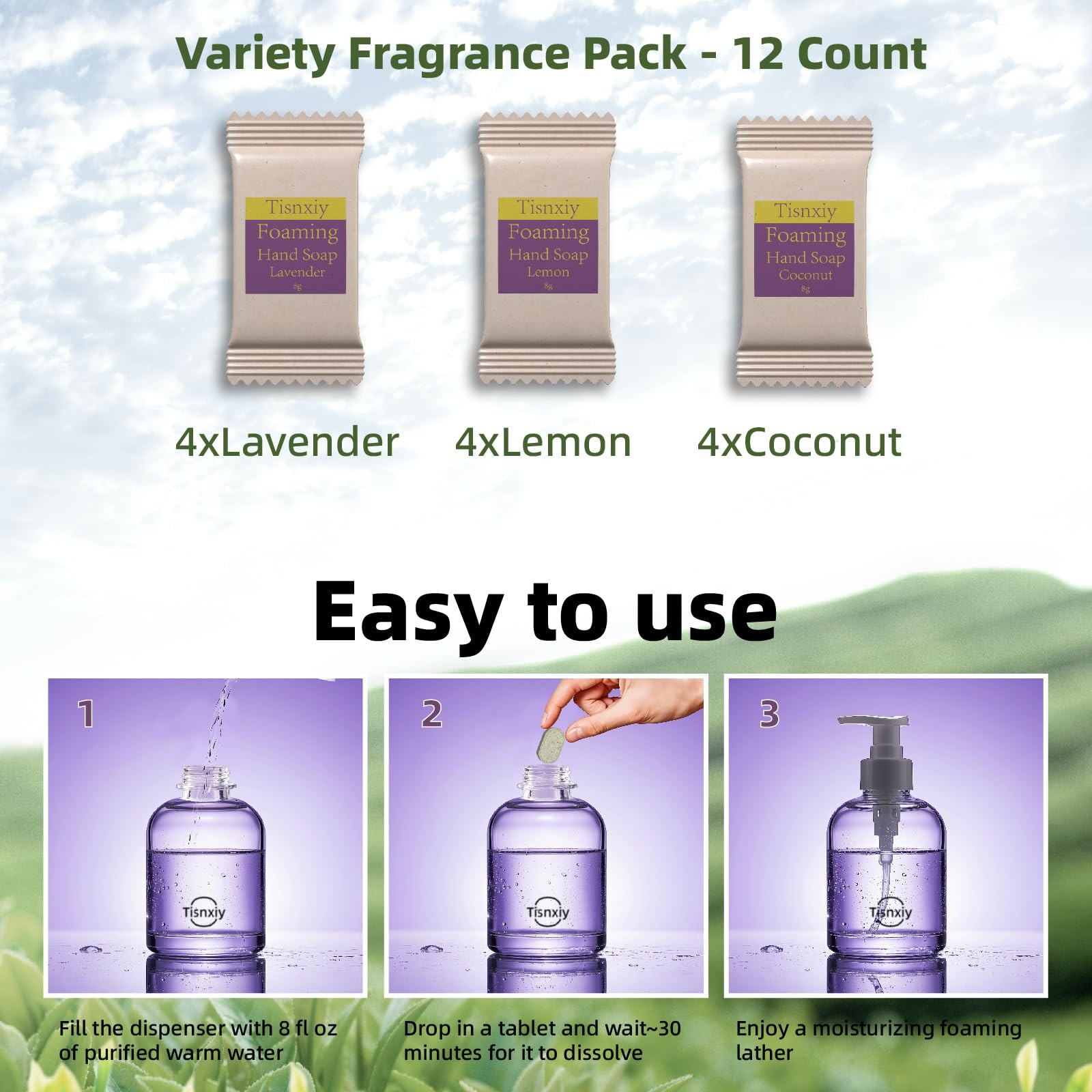 Tisnxiy Foaming Hand Soap Tablet Refills – 1 Count (Pack of 12), Multicolor