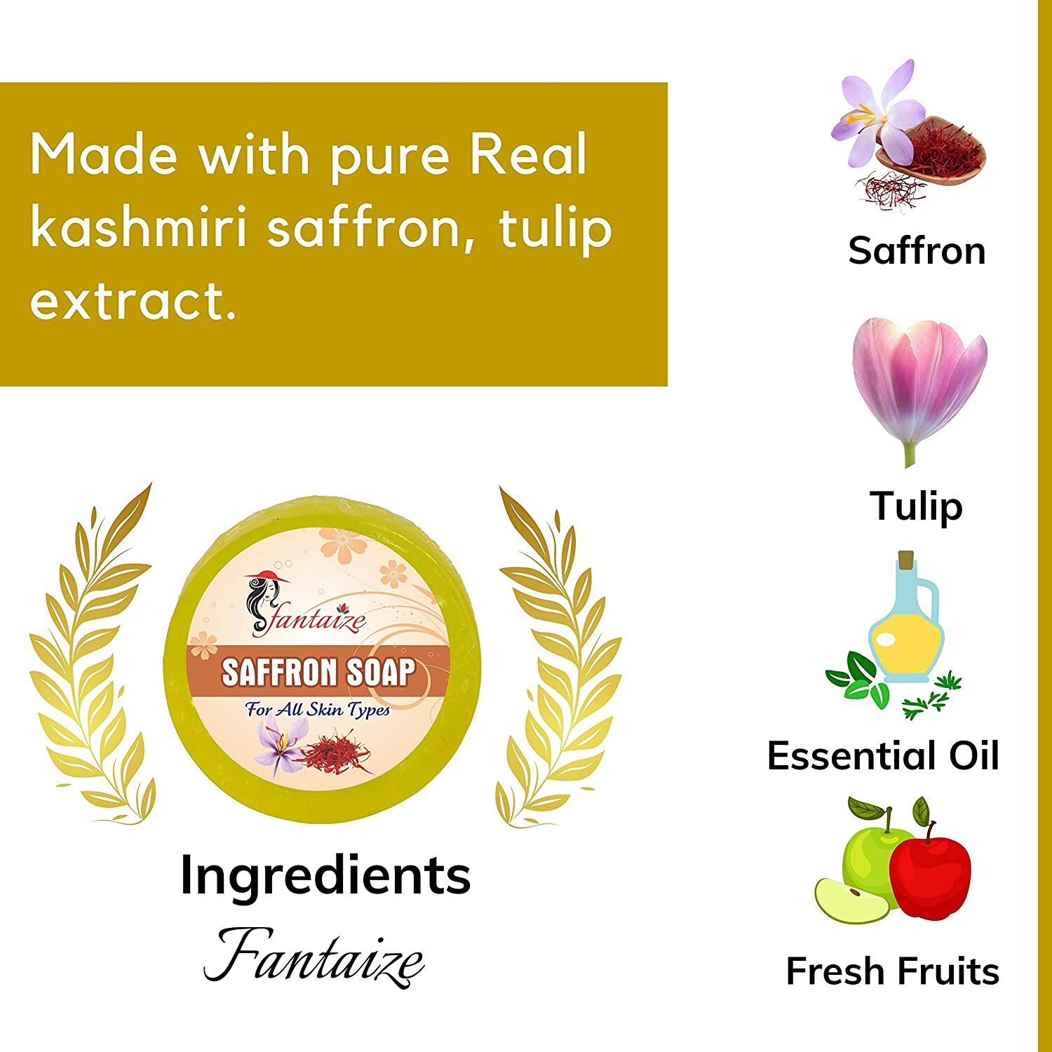 Fantaize – Handcrafted Saffron Bathing Soap – Pack of 1 (100 Grams)