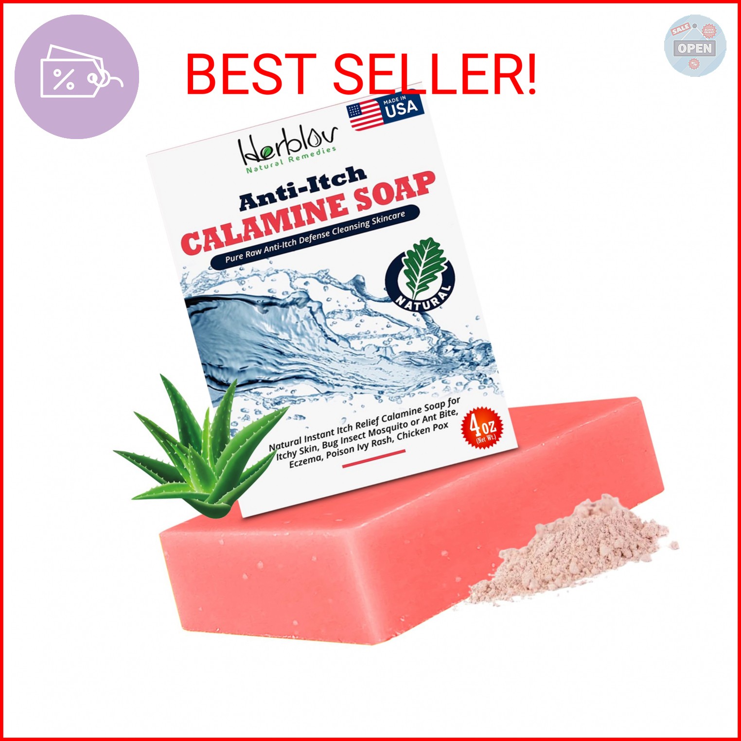 Natural Instant Itch Relief Soap Bar – Calming Calamine Soap for Itchy Skin, Bug