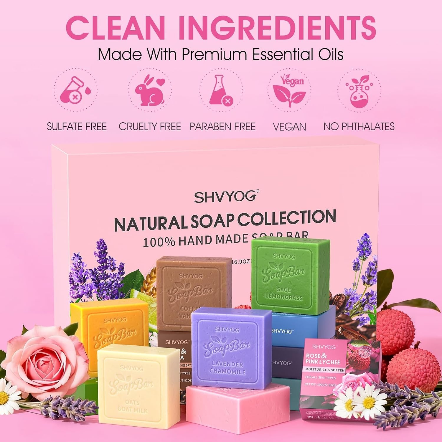 Hydrating 6PCS Soap Gift Set with Organic Ingredients & Invigorating Scents