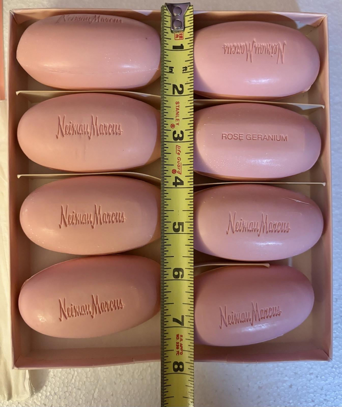 Neiman Marcus Rose Geranium Hand Soap – 8 Pink Oval Cakes “New in Box”