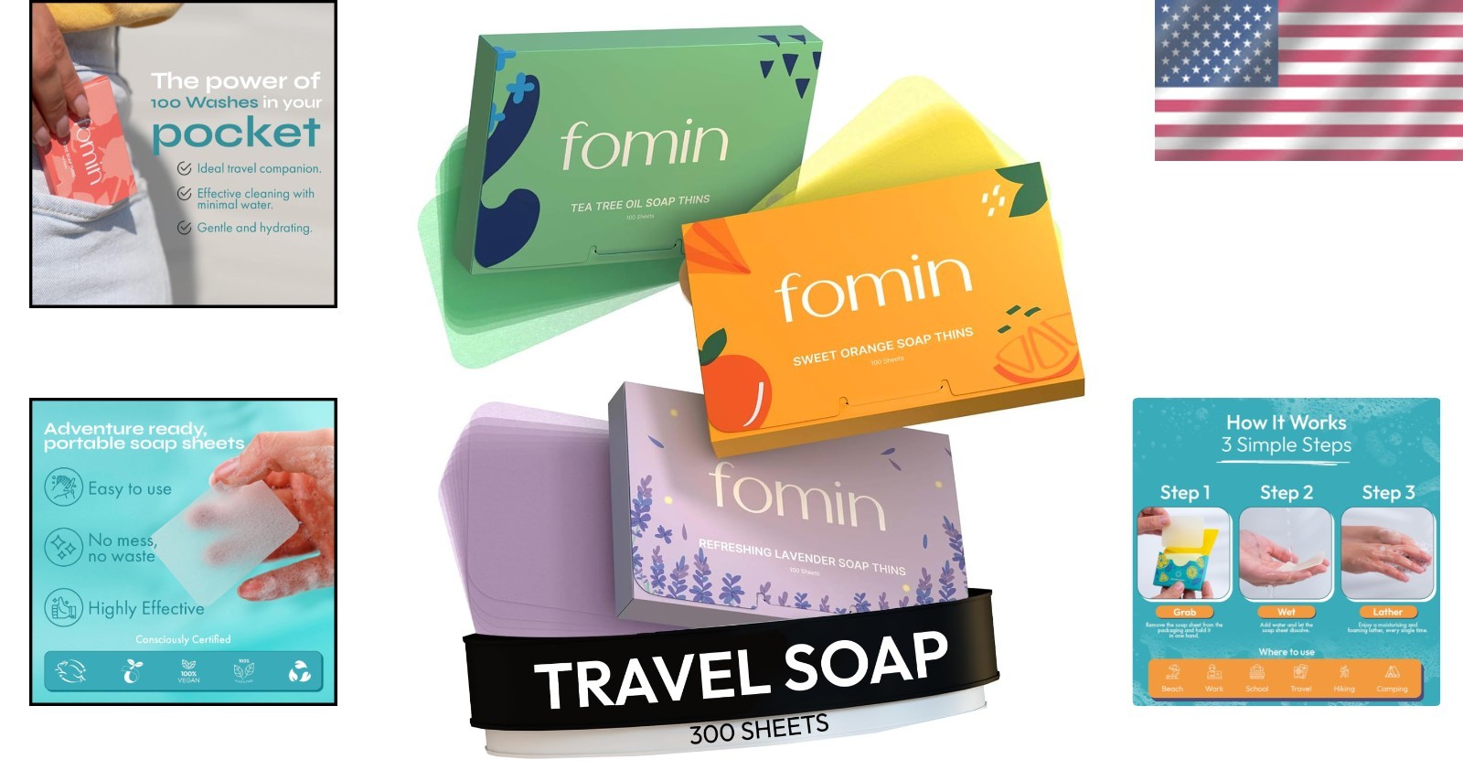 Travel Soap Sheets Biodegradable Antibacterial Compact Hand Cleansing