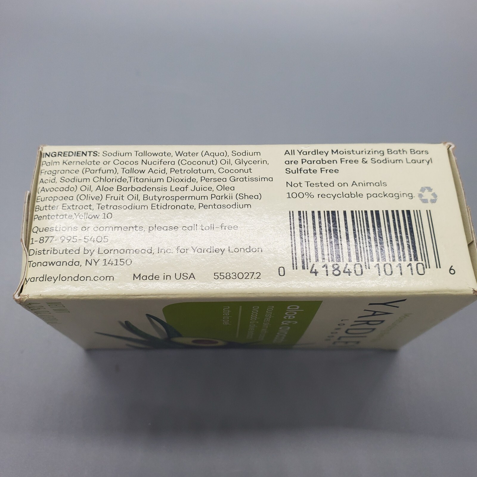 4 Yardley London Moisturizing Bar Fresh Aloe With Avocado Essence 4.25 oz