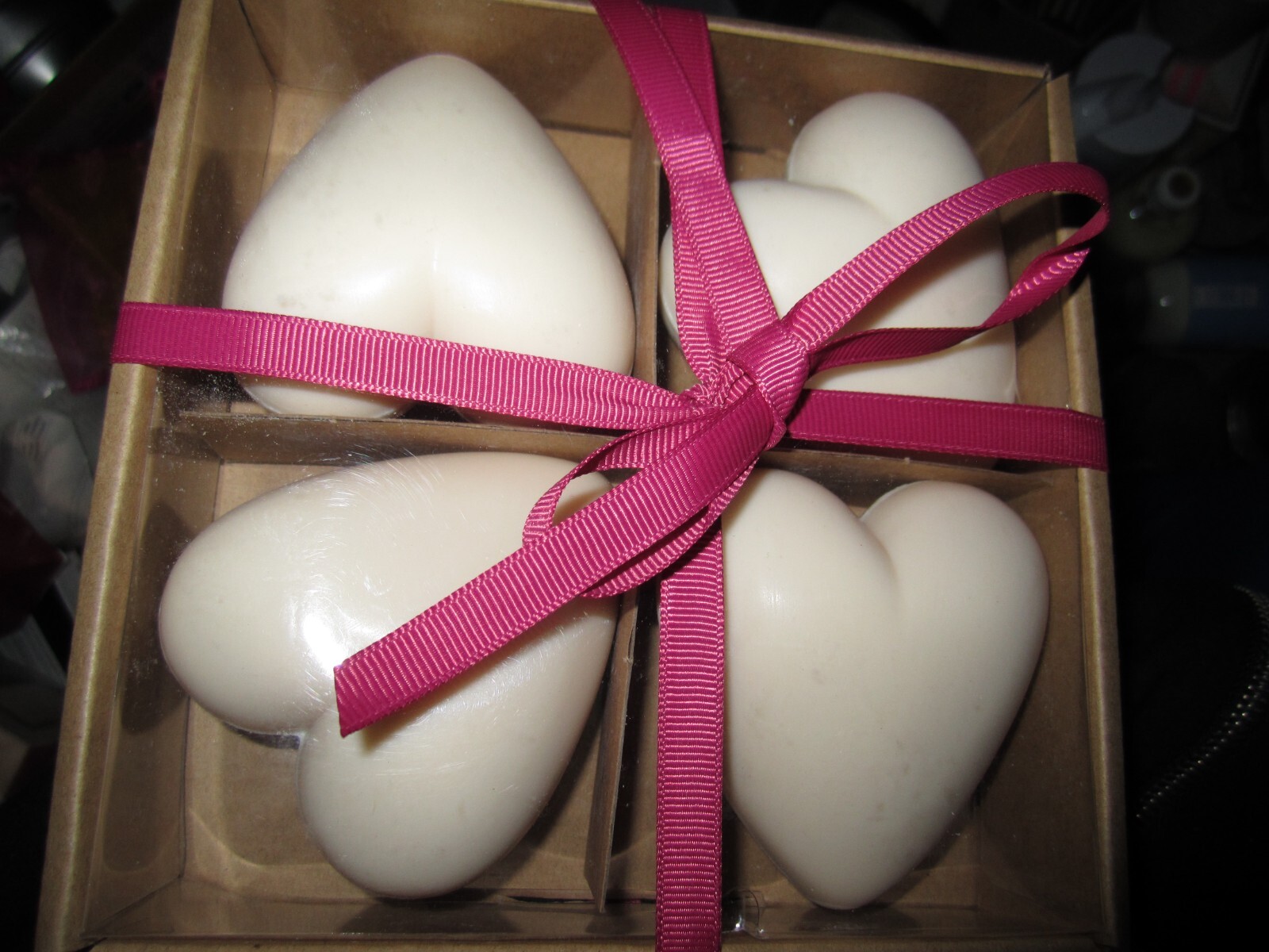 COMMONWEALTH SOAP CST HEART SHAPE ALMOND SOAP SET of 4 BARS 4.25oz EA USA MADE