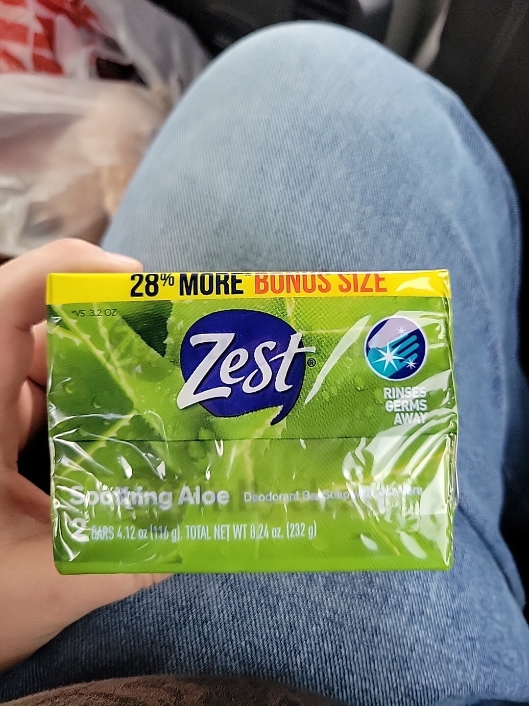 1 pack ZEST SOOTHING ALOE, Deodorant Bar Soap Aloe Vera, 2 bars 4.12oz Ea