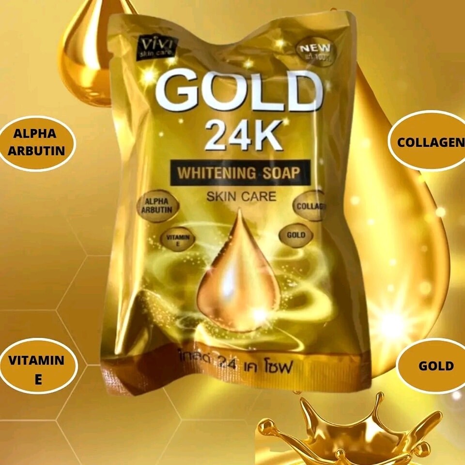GOLD 24K whitening soap x 5 collagen, alpha arbutin, vitamin E ,Acne Darkspots
