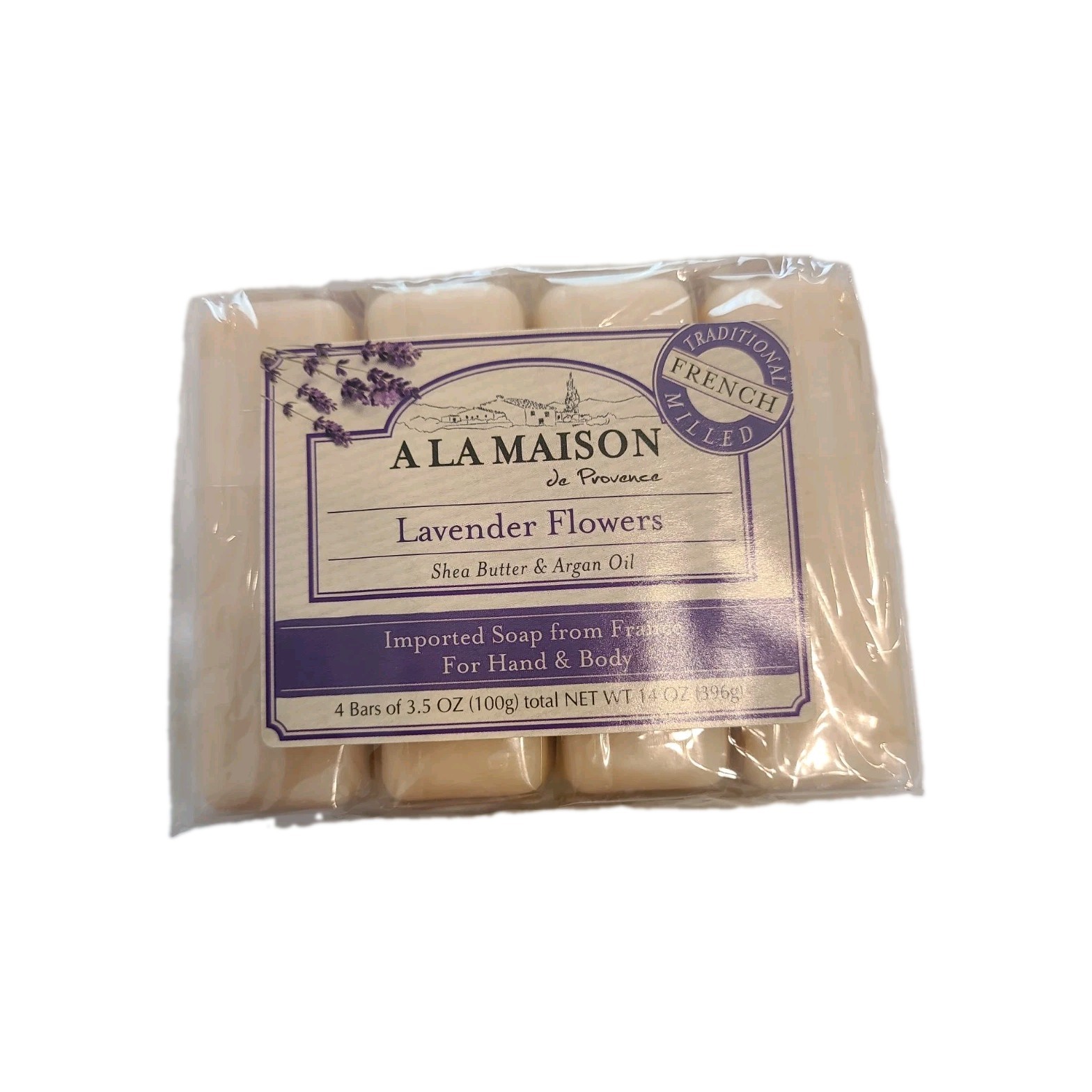 A LA MAISON Hand & Body Bar Soap, Lavender Flowers, 4 Bars, 3.5 oz (100 g) Each