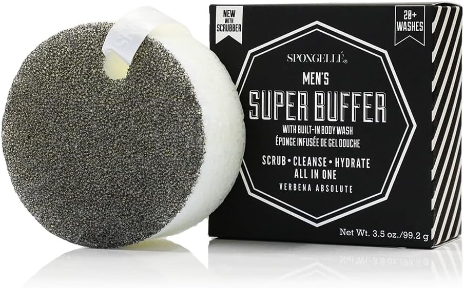 Spongellé Men’s Super Buffer, Verbena Absolute | 20+ Washes | Body Wash Infused