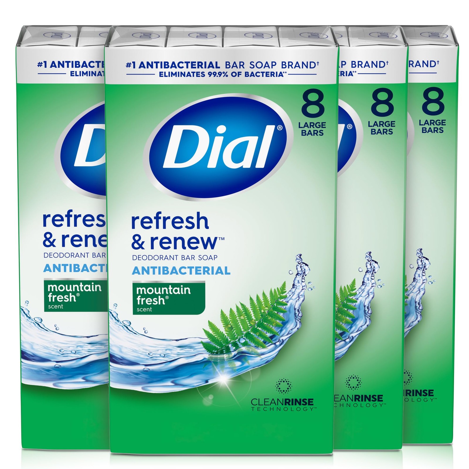 Dial Antibacterial Bar Soap, Refresh & Renew, Mountain 4 Ounce (Pack of 32)