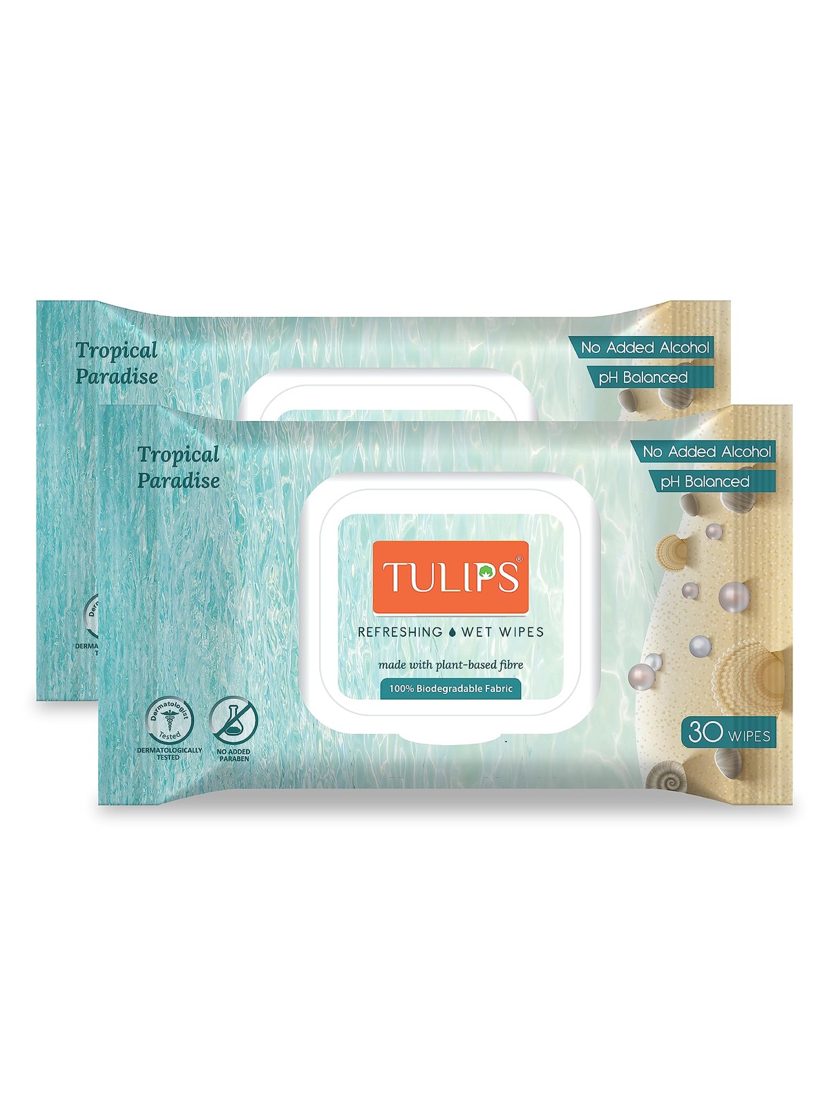 Tulips Makeup Remover Wipes, Plant-Based, LID Pack, Tropical Paradise, 60 Wipes