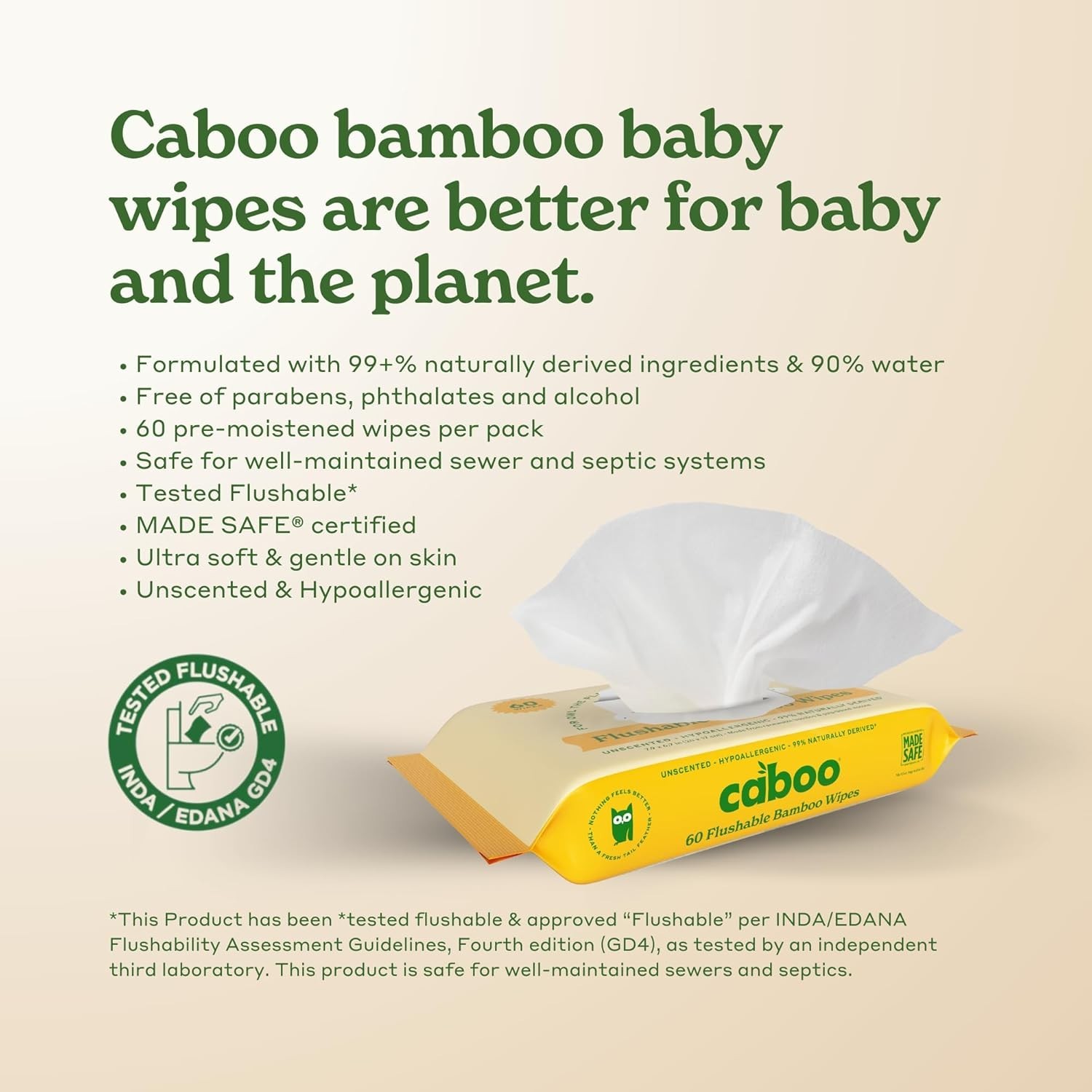 180 Count Certified Flushable Wipes – Chemical-Free & Eco-Friendly Bamboo Care