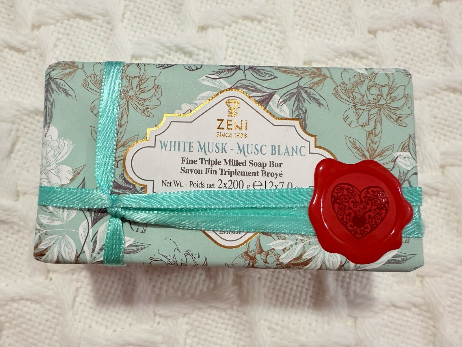 ZENI White Musk -Mucs blanc Fine Triple Milled ITALIAN Soap Bar 2 x 7oz