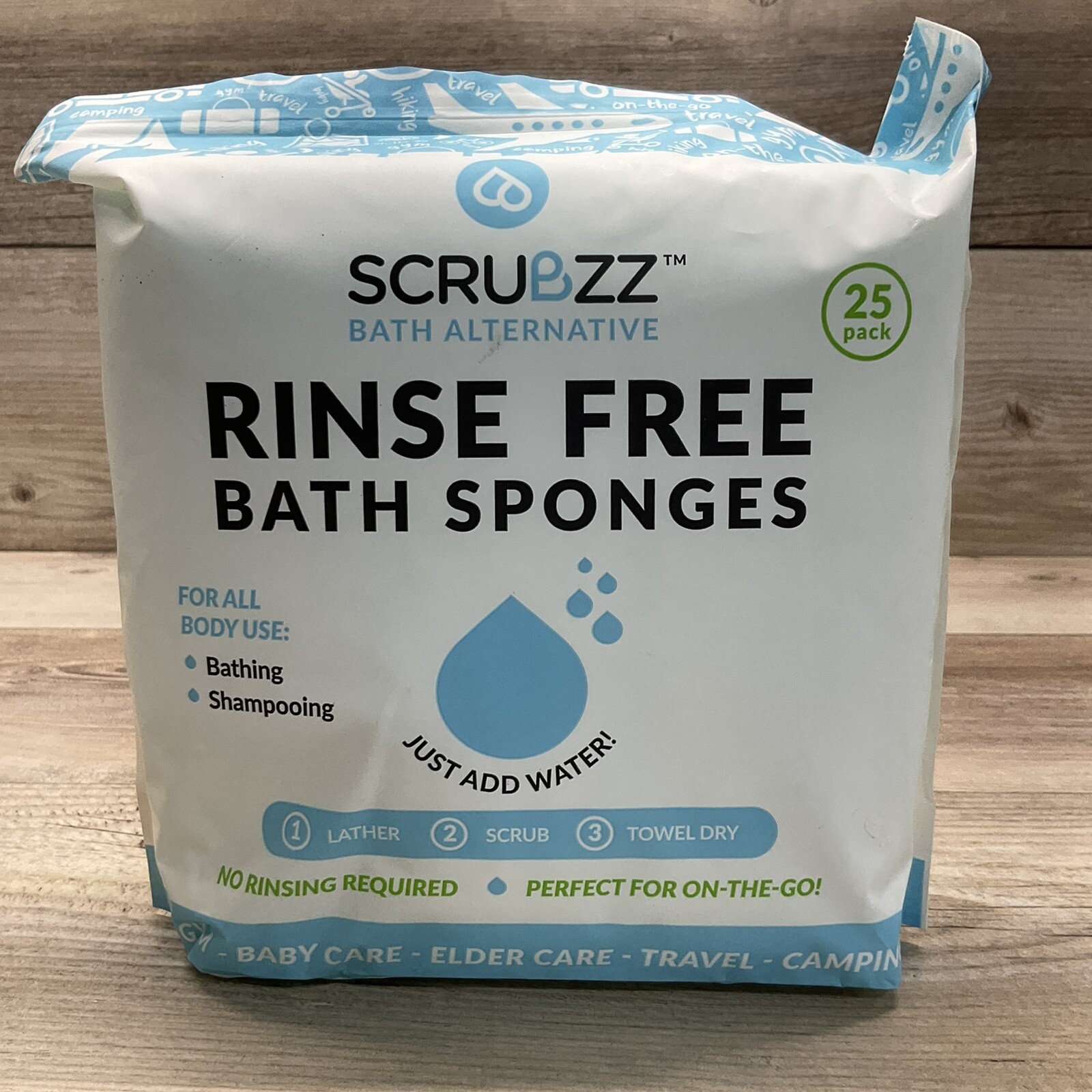 Scrubzz Disposable No Rinse Bathing Wipes – 25 Pack – All-In-1 Single Use Shower