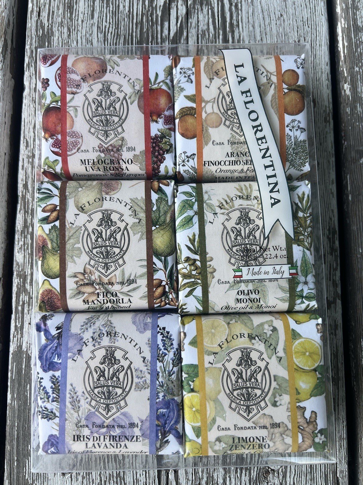 La Florentina Italian Luxury Bar Soap 6-Pack – Orange Fig Pomegranate Iris Lemon