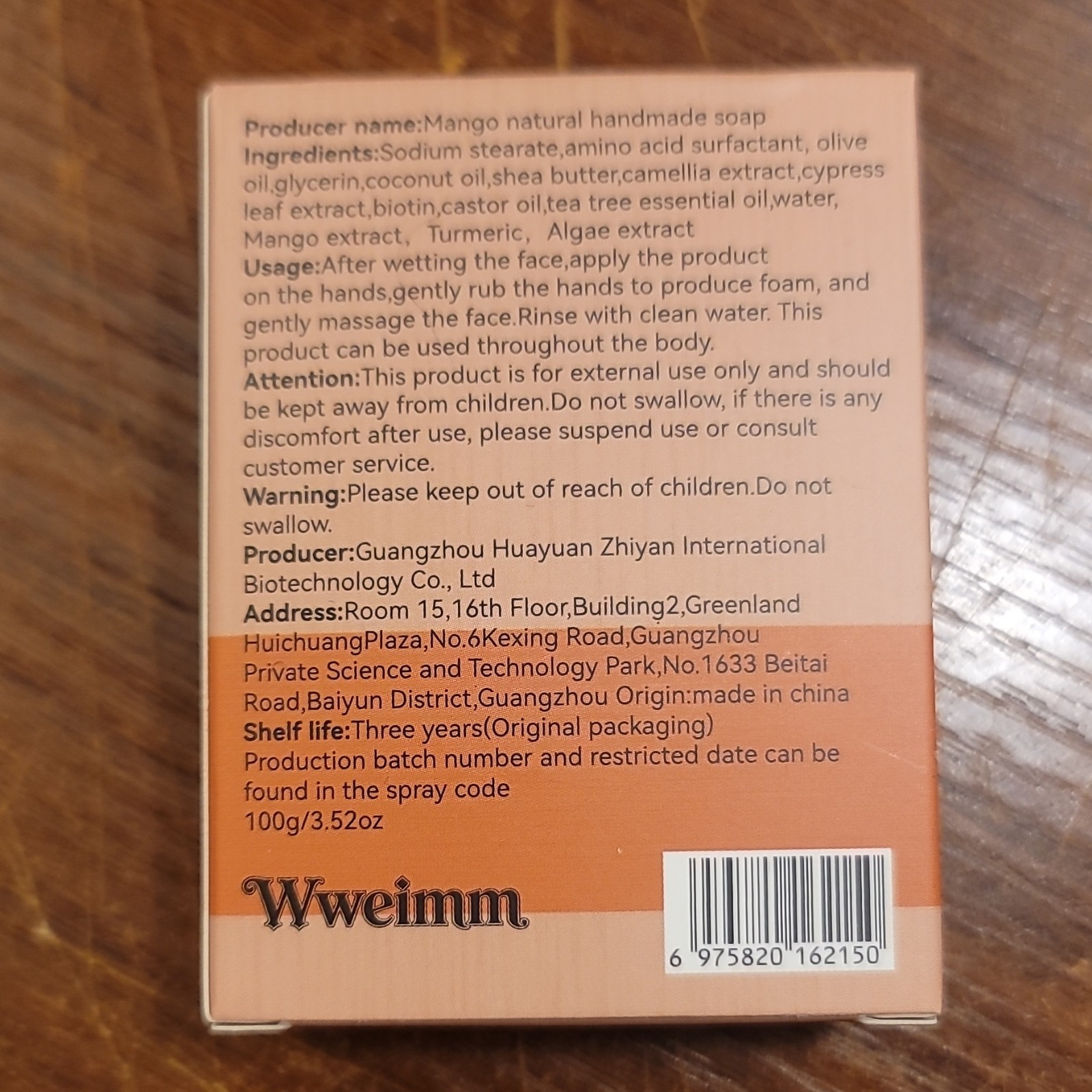 Wweimn Mango Natural Handmade Soap 3.52oz for Face Hands Body