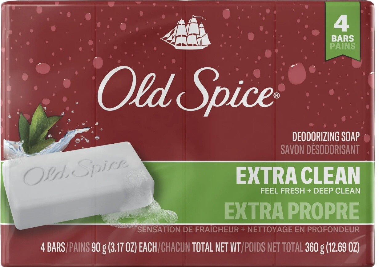 Old Spice Deodorizing Bar Soap Extra Clean Fresh & Deep Clean 3.17 oz. 4 Bars