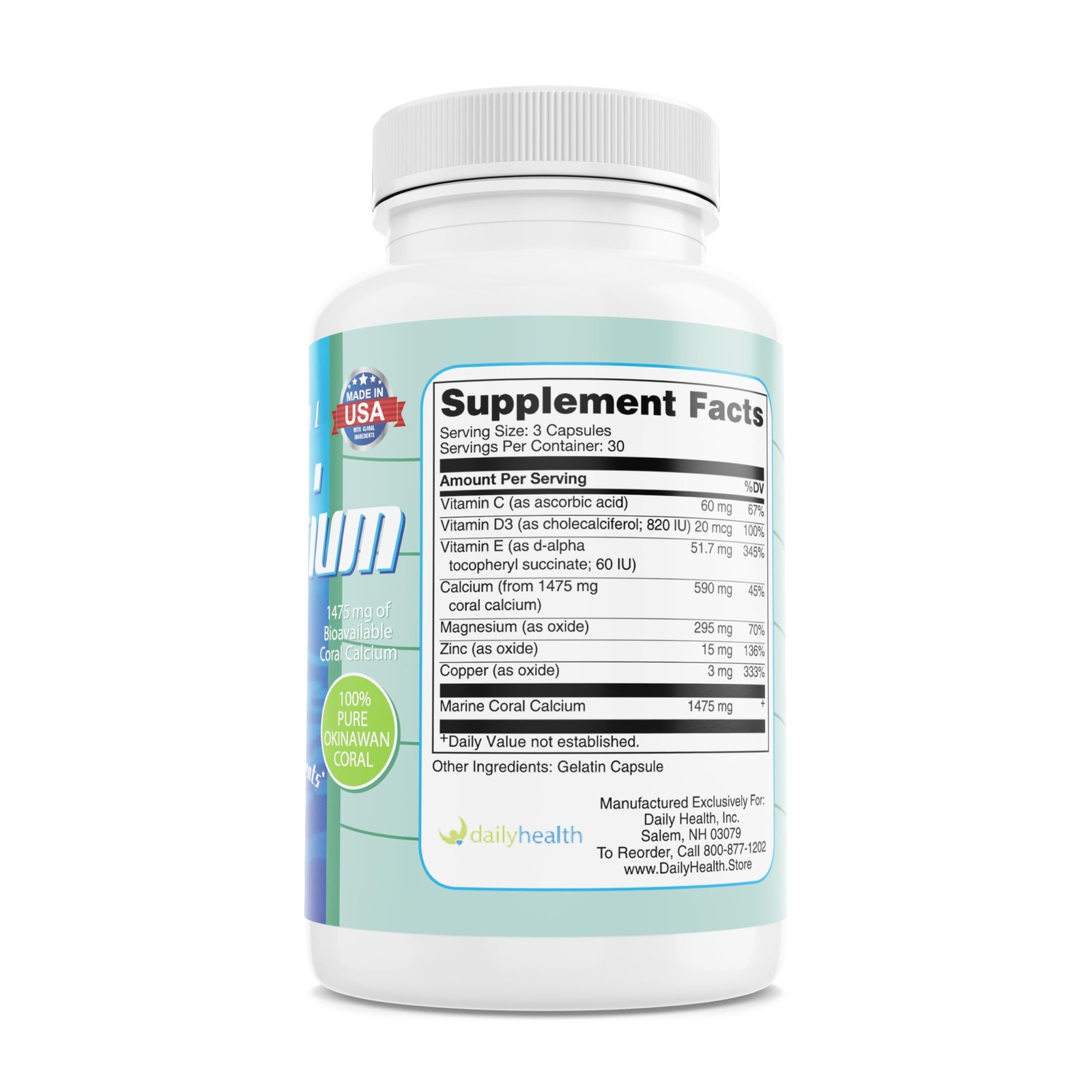 Daily Health, Coral Calcium Pure Okinawa – Marine-Grade 1 Count (Pack of 1)