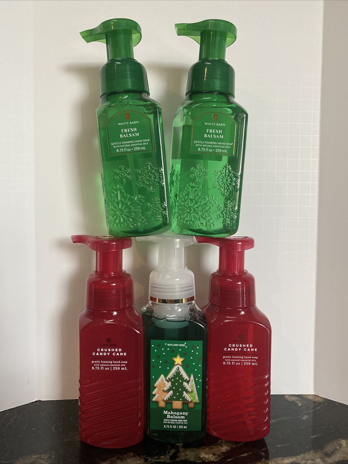 5 Bath And Body Works Crushed Candy Cane, Mahogany & Fresh Balsam Foam Hand Soap
