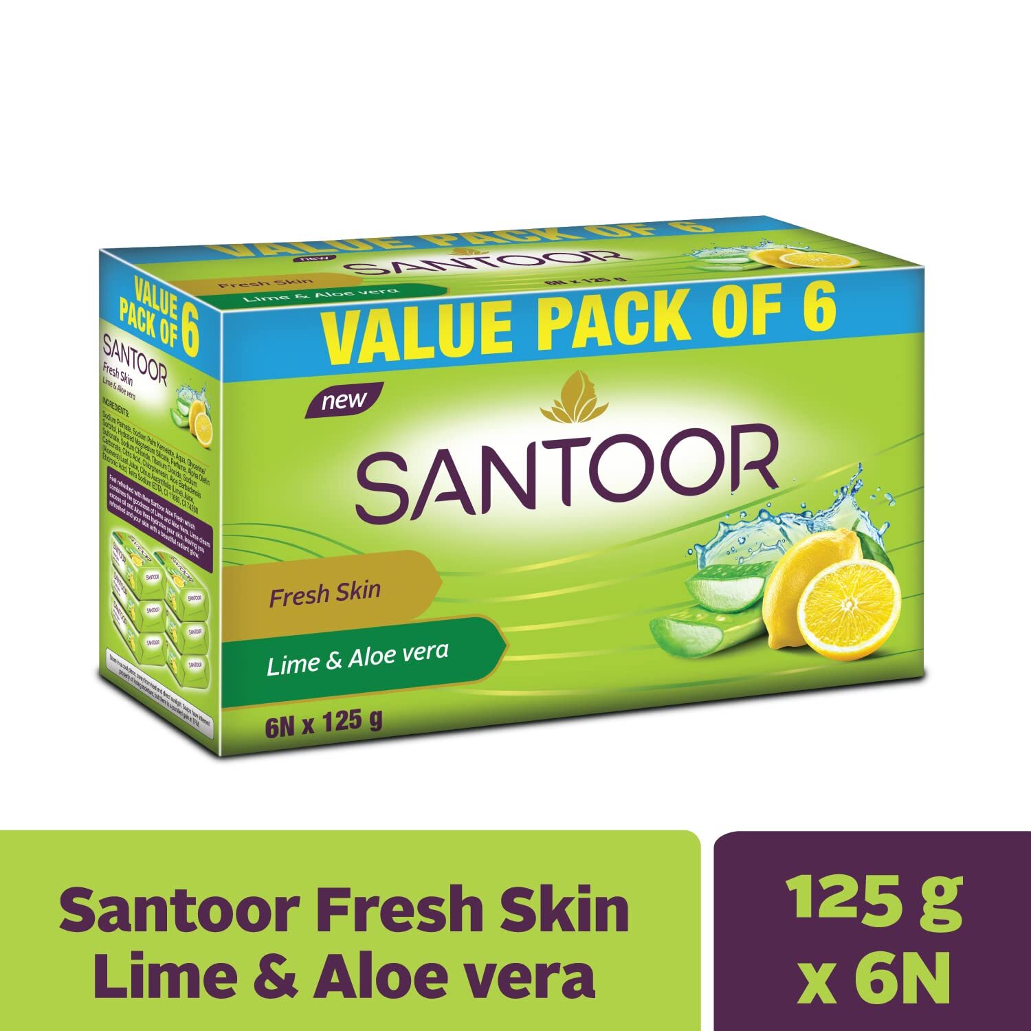 Santoor Fresh Skin Aloe Vera & Lime Bathing Soap Smooth & Soft and Younger-Look