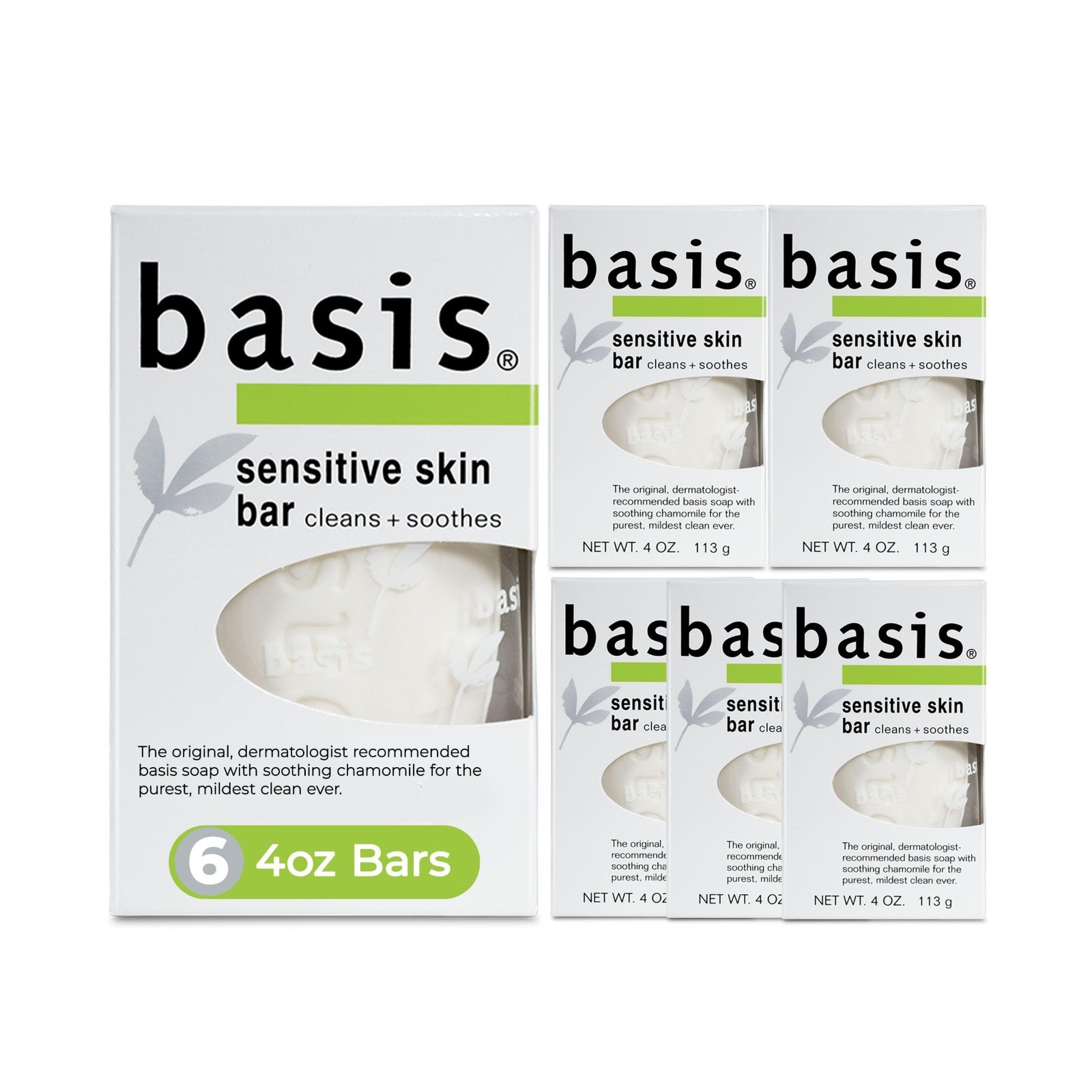 Unscented Sensitive Skin Bar Soap 6 Pack 4oz with Aloe Vera Chamomile