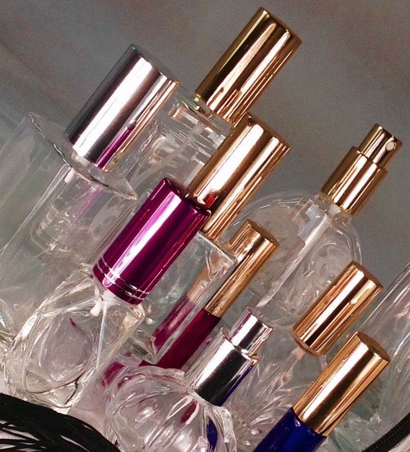 GLASS PERFUME ATOMIZER/ SPRAY BOTTLE FLAT SHAPE EMPTY REFILLABLE 1 oz. / 2 oz.