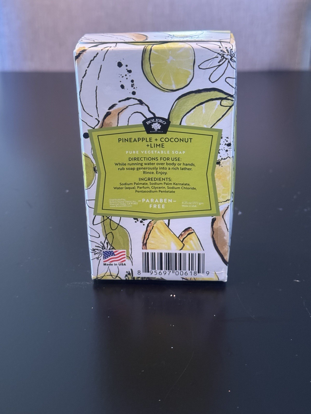Bolero Pure Vegetable Soap Pineapple Coconut Lime Paraben-Free 6.25 oz