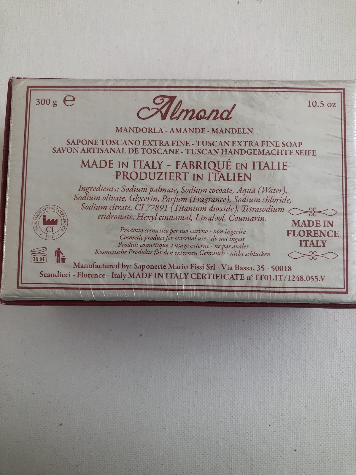 Saponerie Mario Fissi Almond Handmade Tuscany Soap Made In Italy New 10.5 Oz