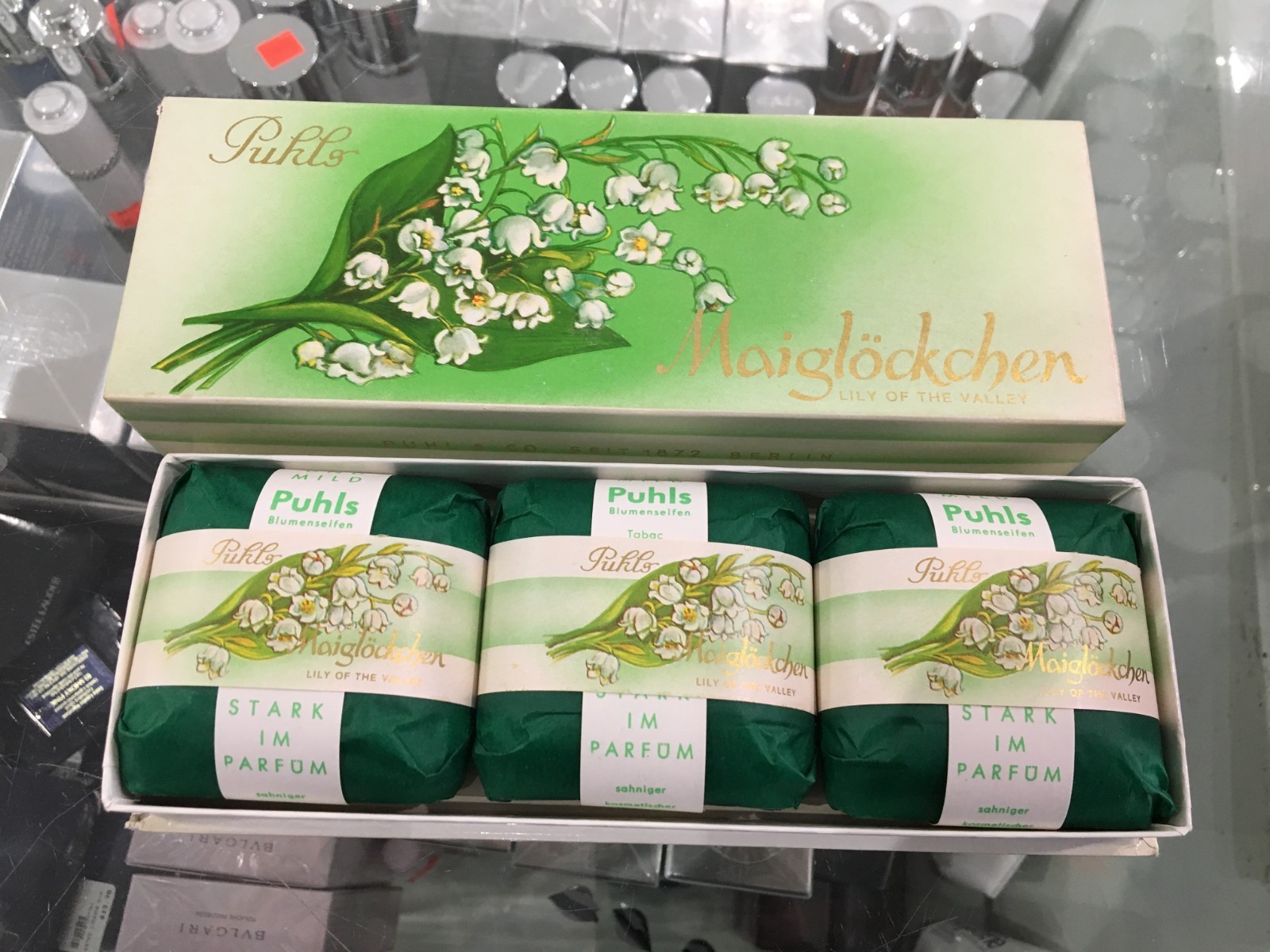 PUHLS MAIGLOCKCHEN LILY OF THE VALLEY 3 X 100 G PERFUMED SOAPS VINTAGE
