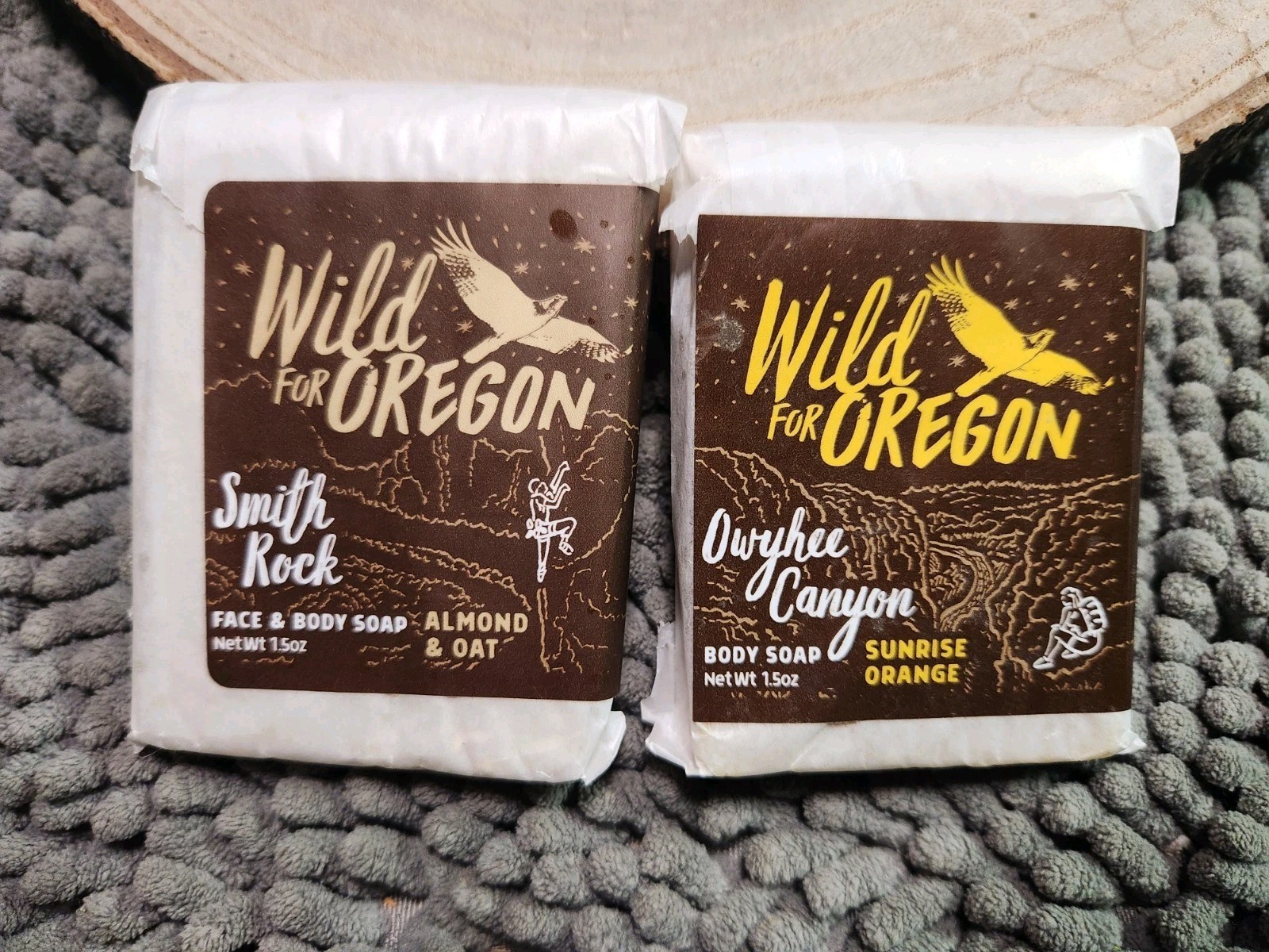 2 WILD FOR OREGON SOAP COMPANY Almond & Oat/Sunrise Orange~Face & Body 1.5 Oz Ea