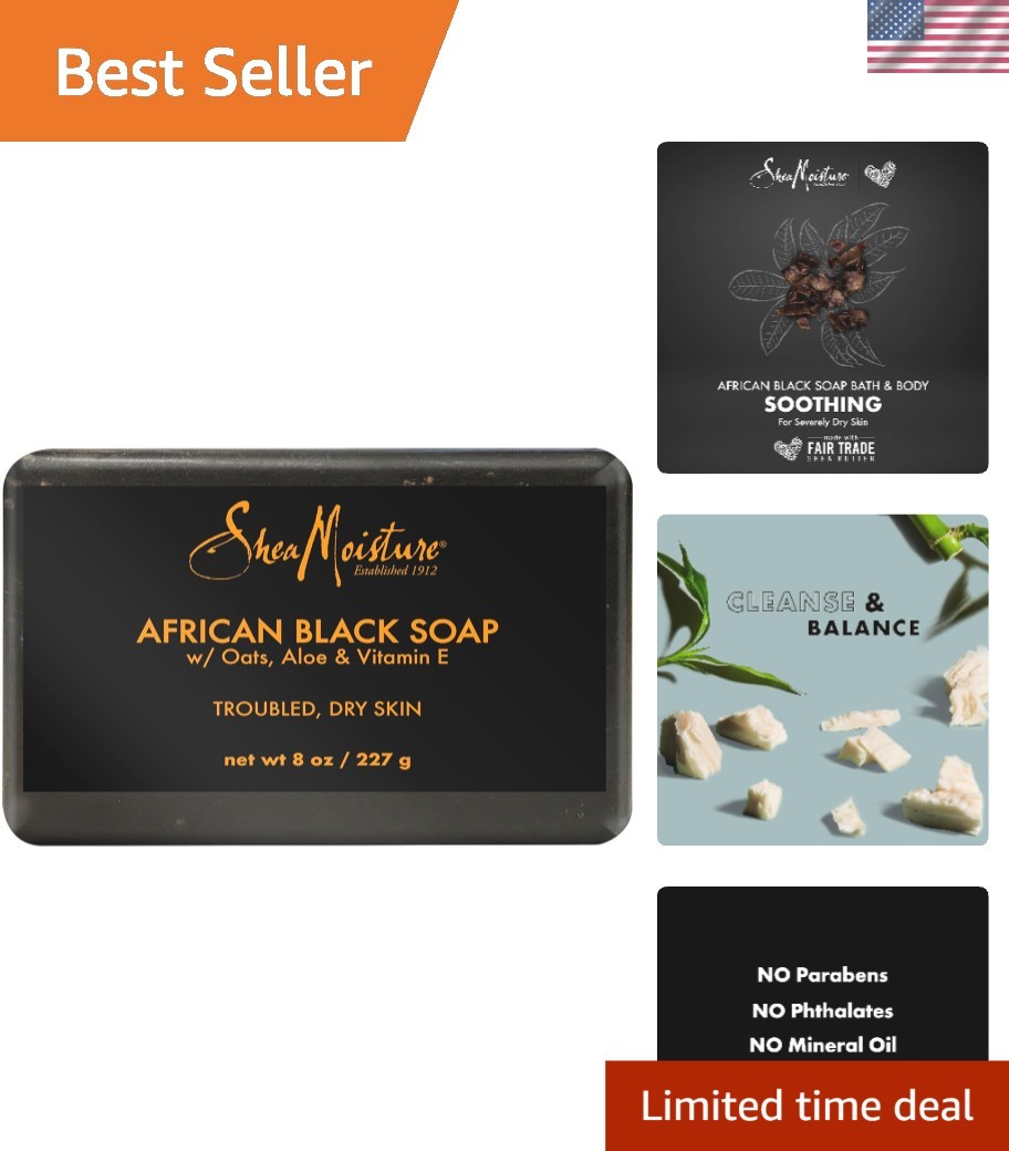 Cruelty-Free SheaMoisture Bar Soap – 8 oz African Black Soap for Troubled Skin
